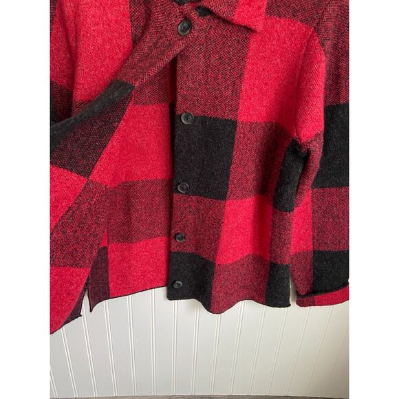 J. Jill Buffalo Plaid XS Petite Soft Wool Blend Sweater Shacket Button Front - Picture 3 of 5